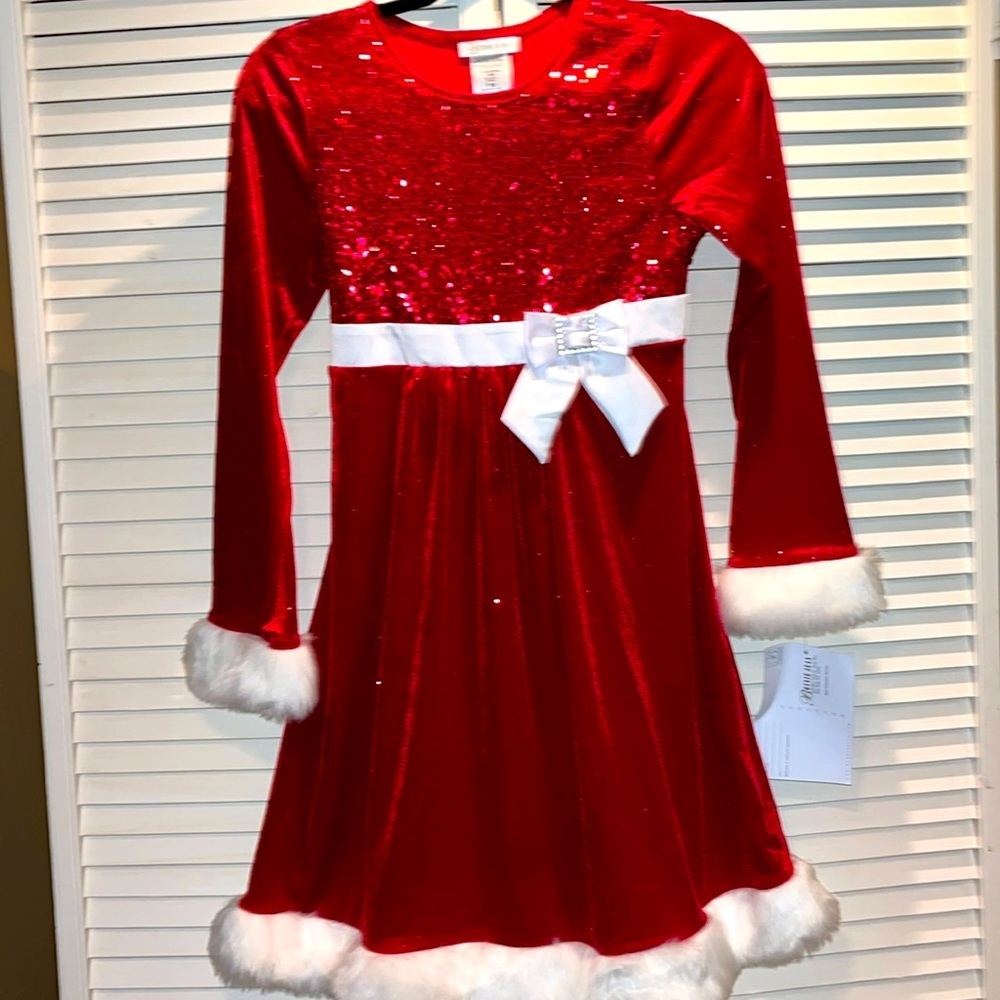 NWT Bonnie Jean red velvet Christmas Santa dress girls‎ 16